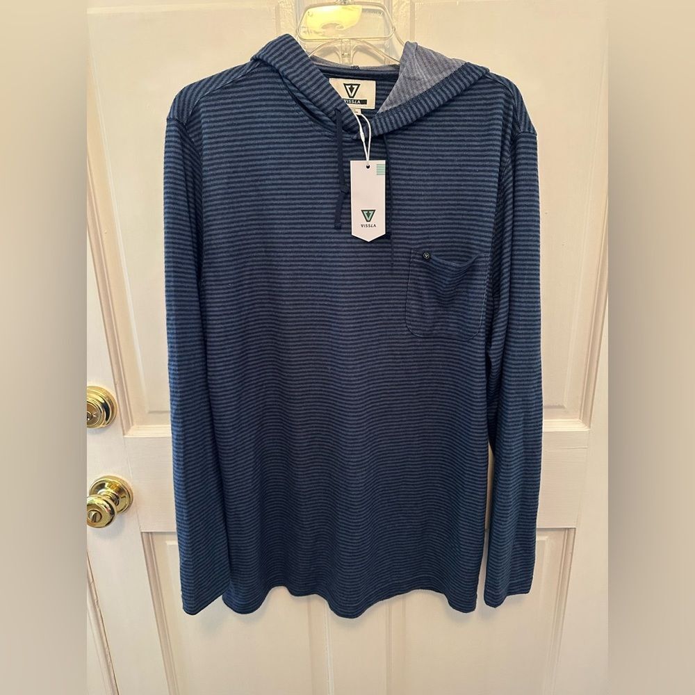 VISSLA Blue Striped Hoodie Sweater
